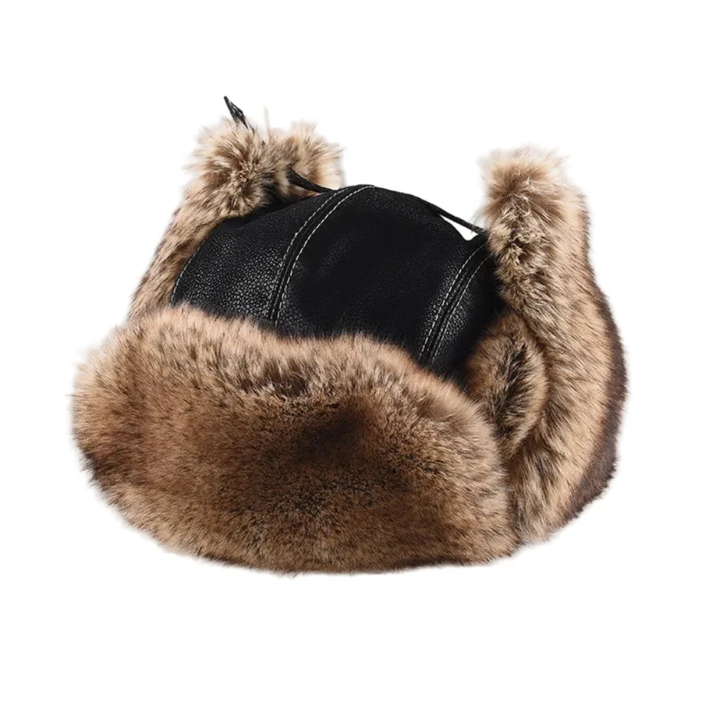 Frostpeak Windproof Leather Trapper Hat with Warm Fur Lining