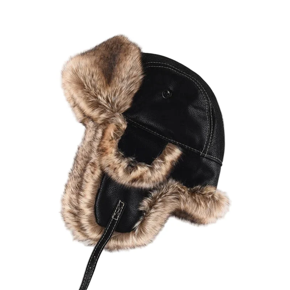 Frostpeak Windproof Leather Trapper Hat with Warm Fur Lining