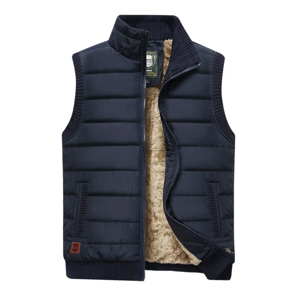 Langford Men’s Fur-Lined Puffer Vest with High Ribbed Collar