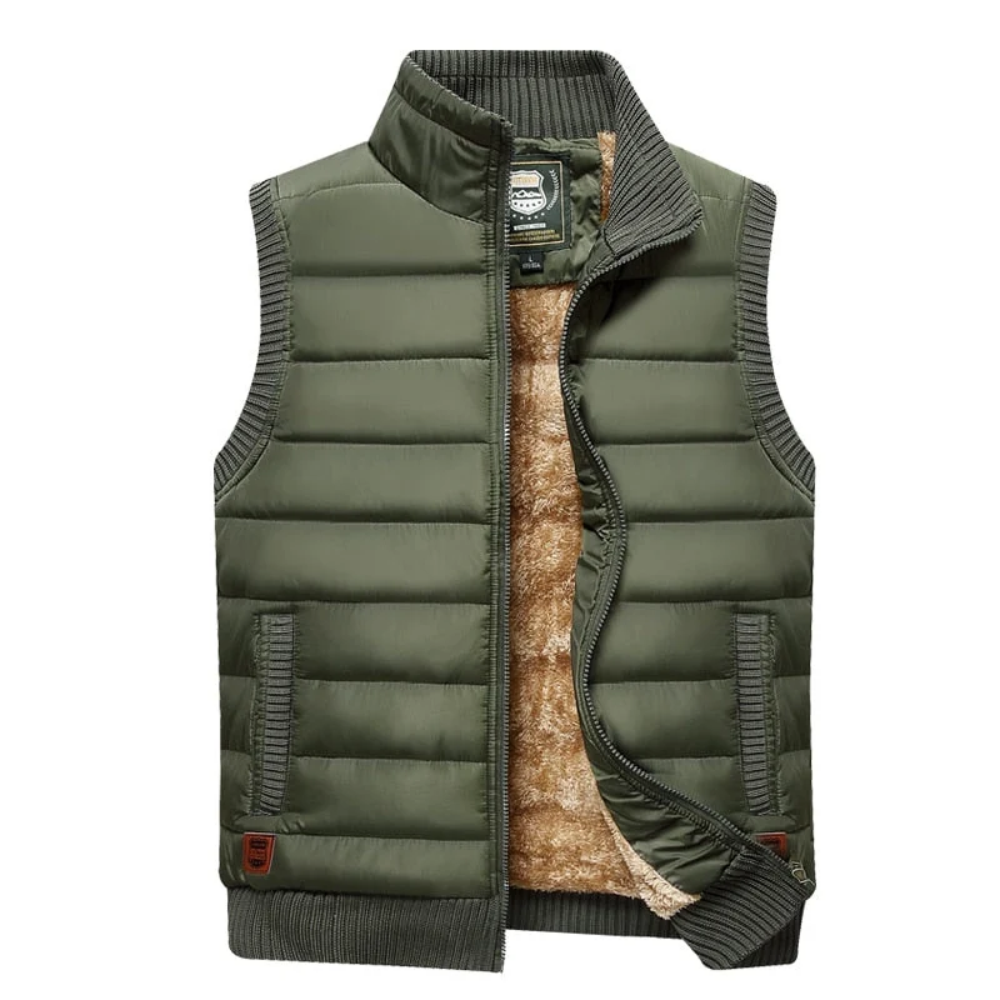 Langford Men’s Fur-Lined Puffer Vest with High Ribbed Collar