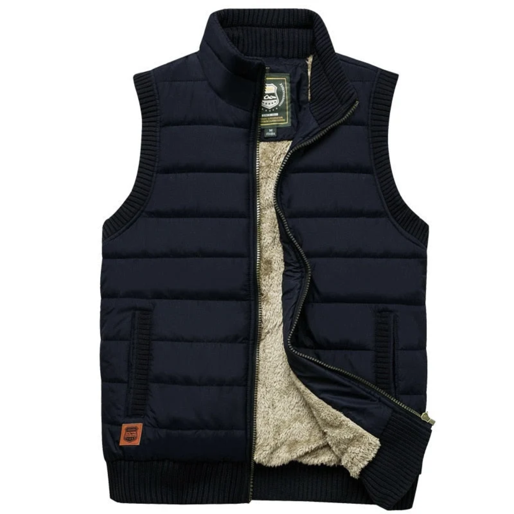 Langford Men’s Fur-Lined Puffer Vest with High Ribbed Collar