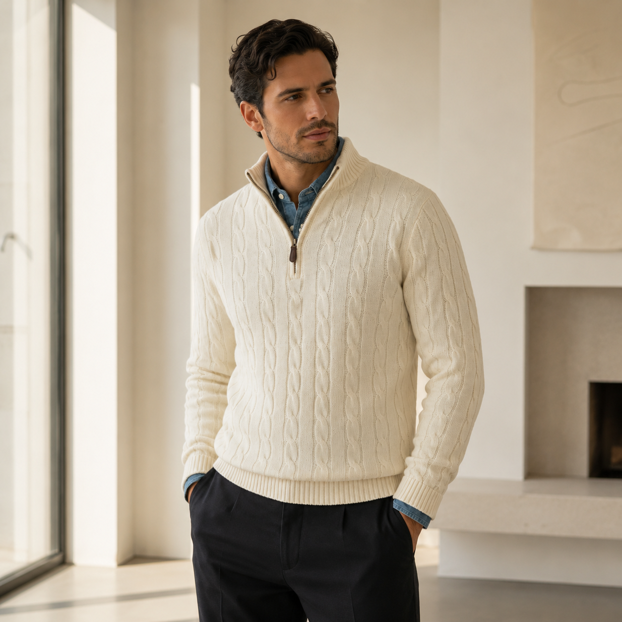 Men's Cable Knit Half Zip Sweater
