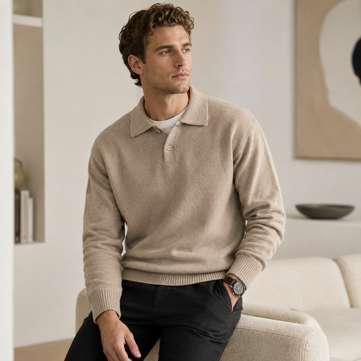 Men's Knitted Polo Jumper