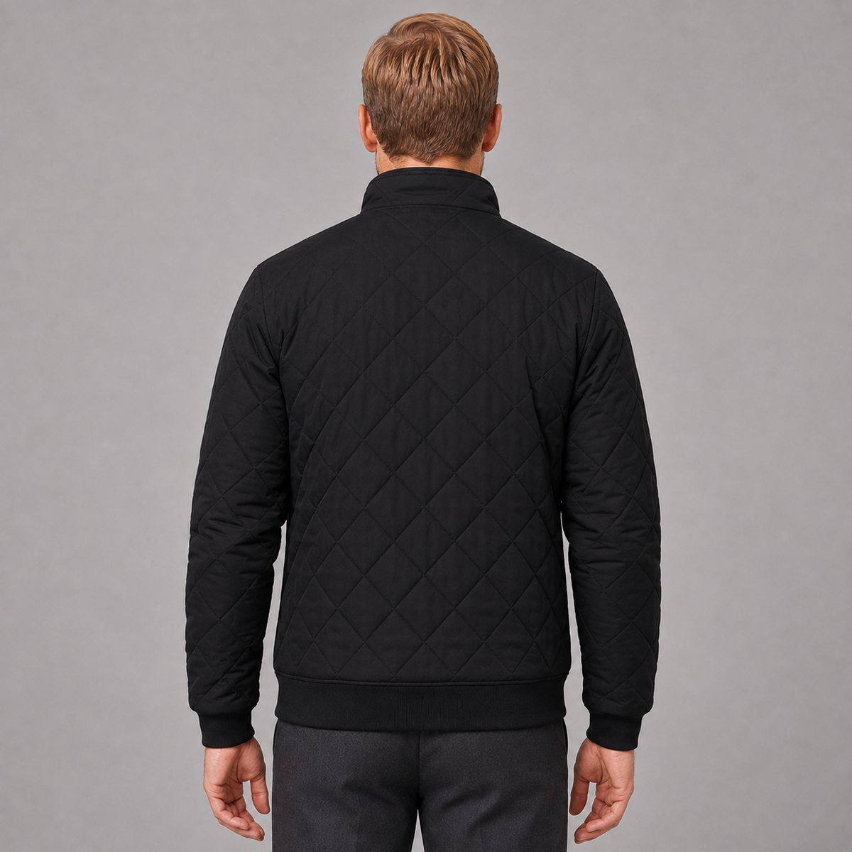 Men's Zip-Up Diamond Quilted Stand Collar Jacket