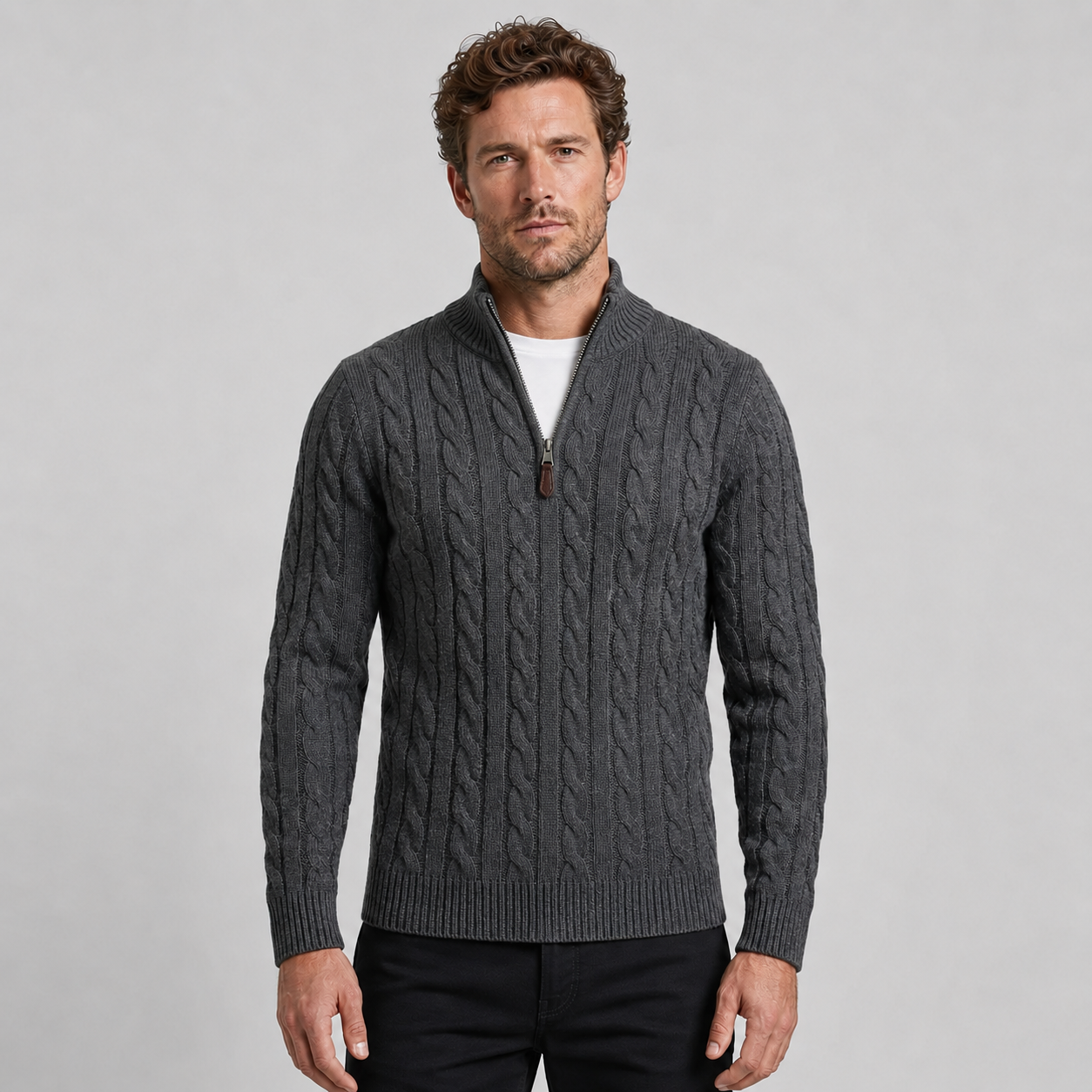 Men's Cable Knit Half Zip Sweater