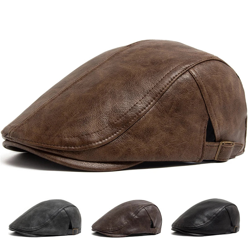 Hudson Faux Leather Flat Cap