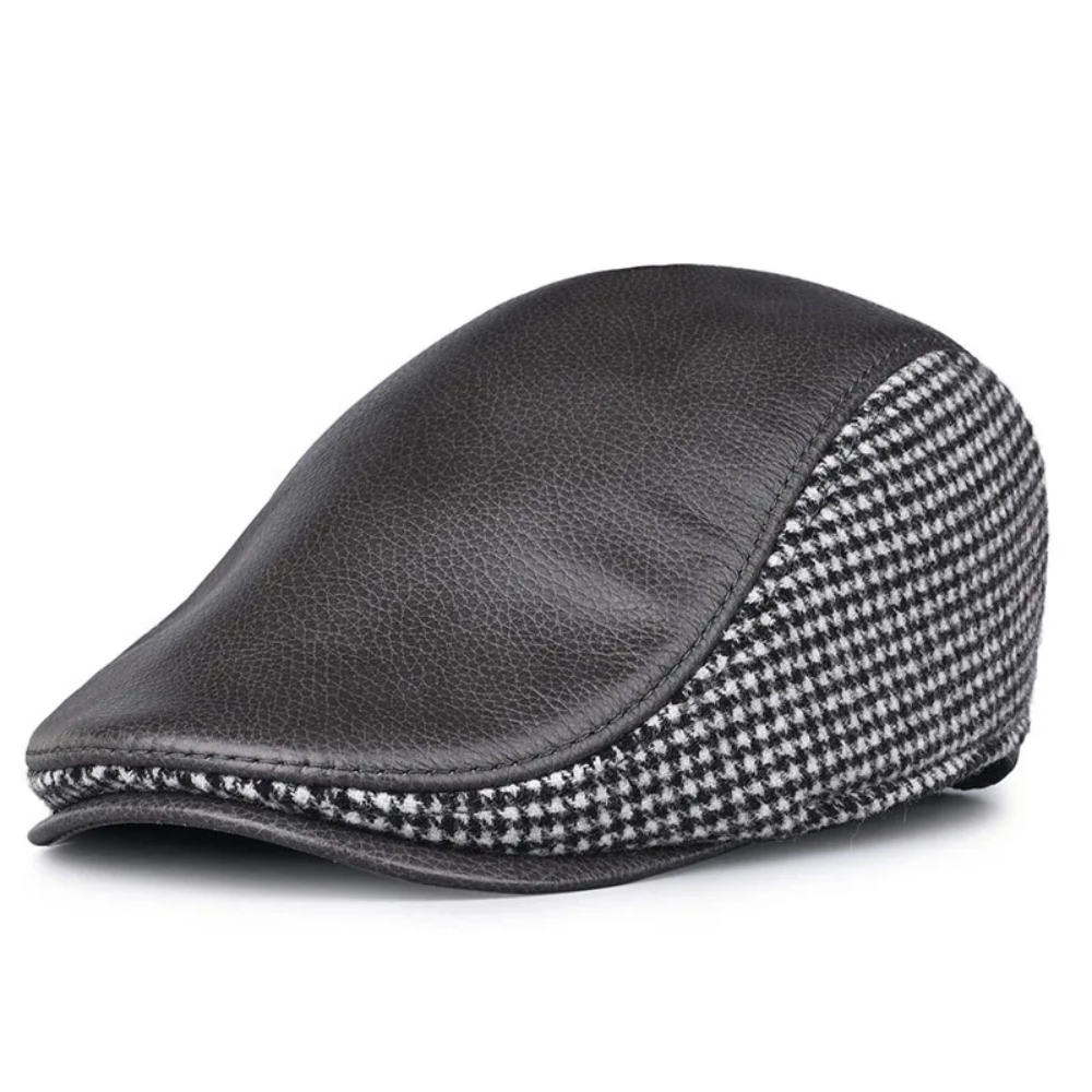 Sutton Houndstooth Genuine Leather Duckbill Cap