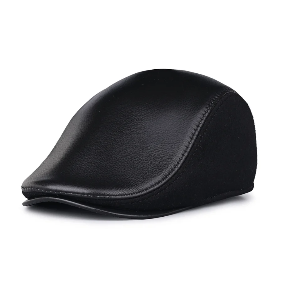 Sutton Houndstooth Genuine Leather Duckbill Cap