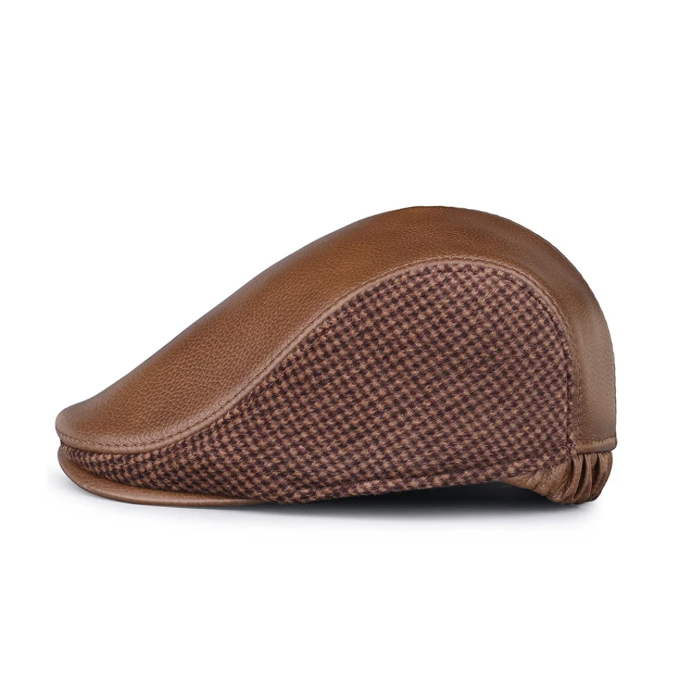 Sutton Houndstooth Genuine Leather Duckbill Cap
