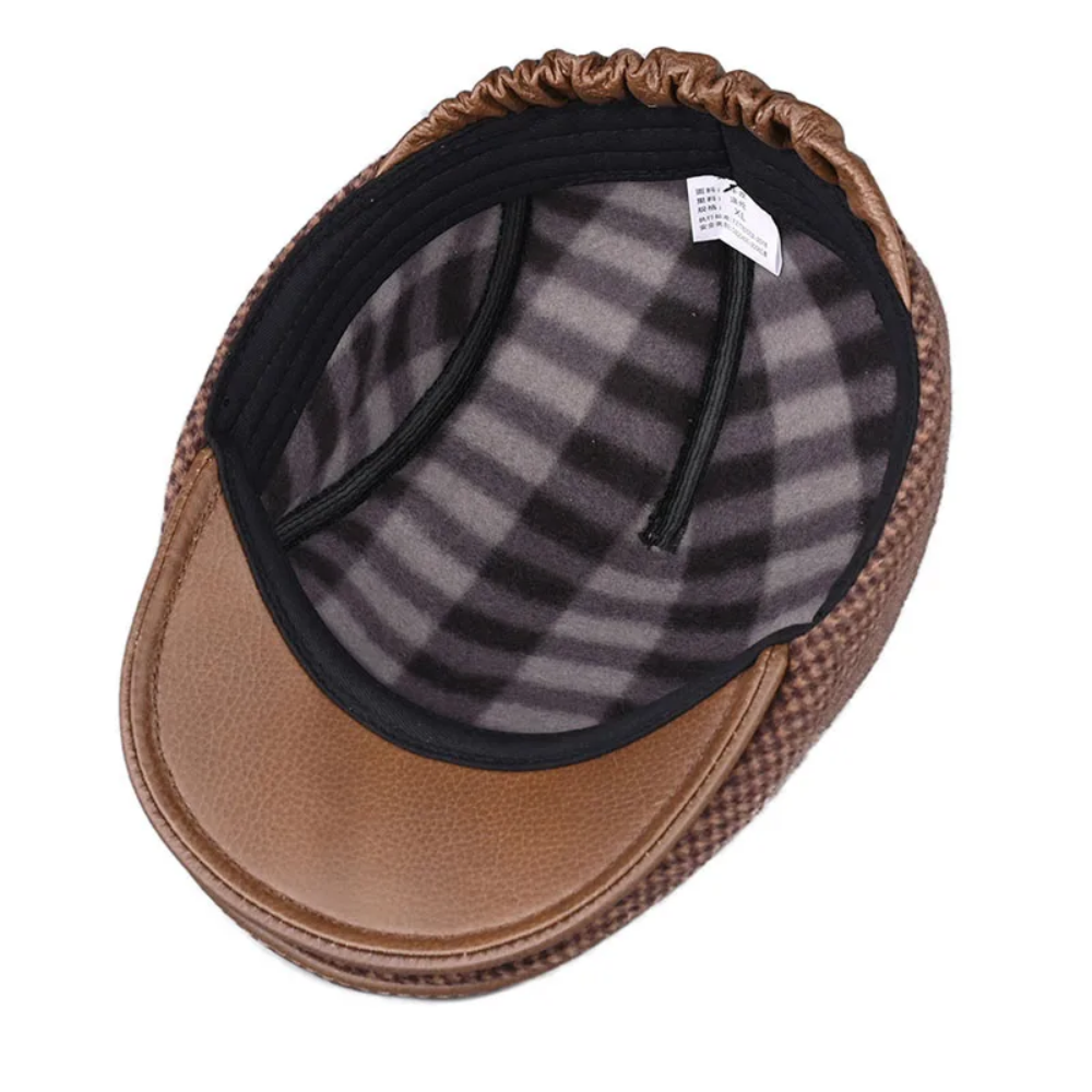 Sutton Houndstooth Genuine Leather Duckbill Cap