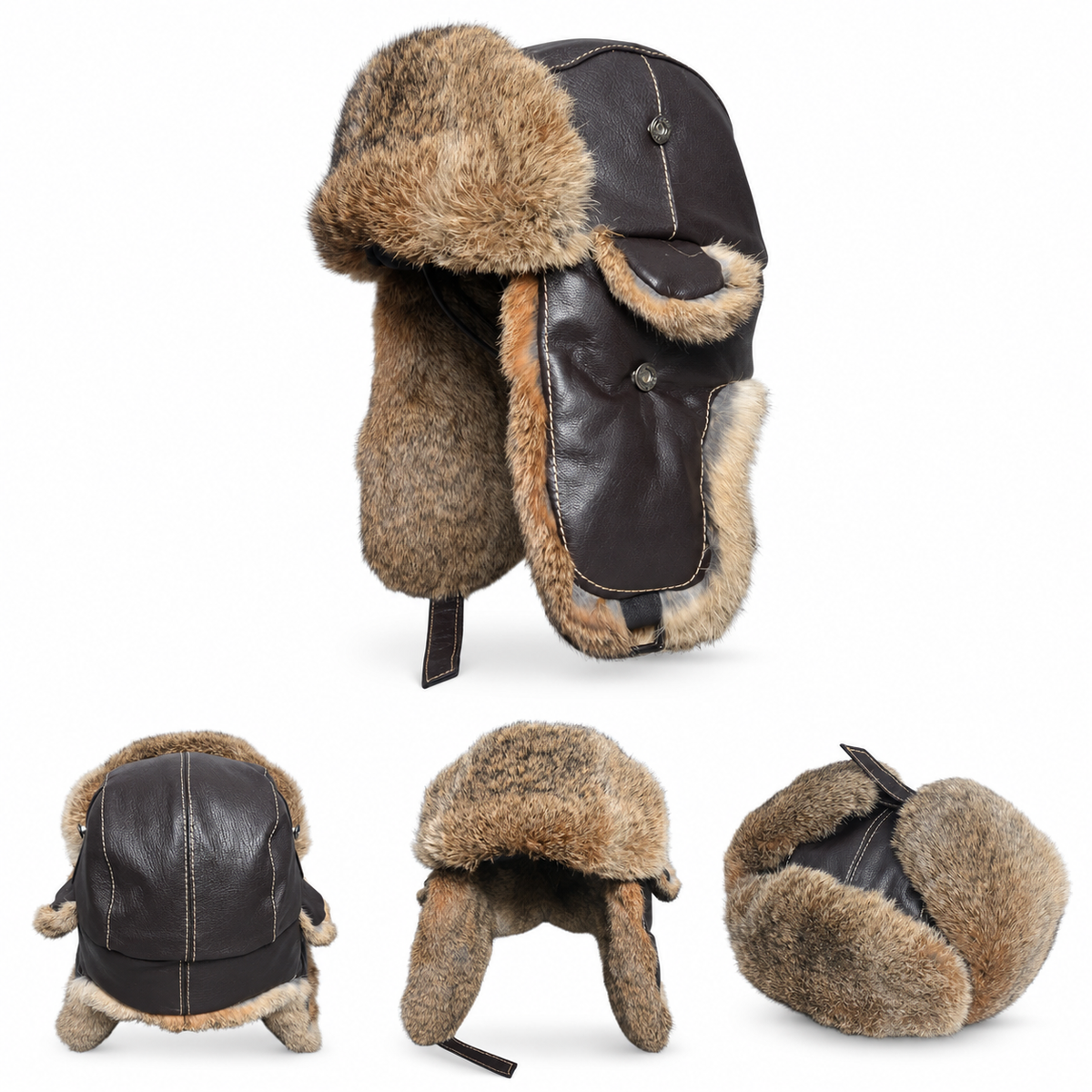 Winterpeak Genuine Leather Fur-Lined Trapper Hat