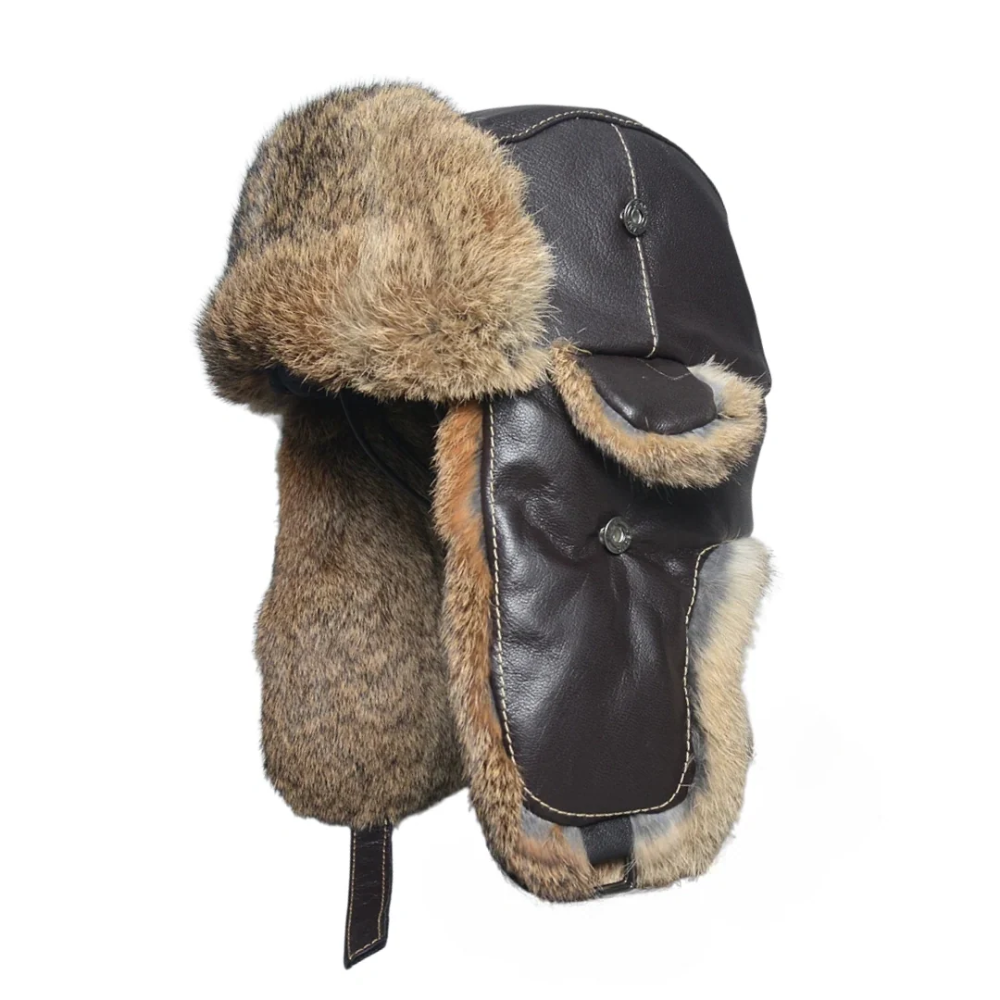 Winterpeak Genuine Leather Fur-Lined Trapper Hat