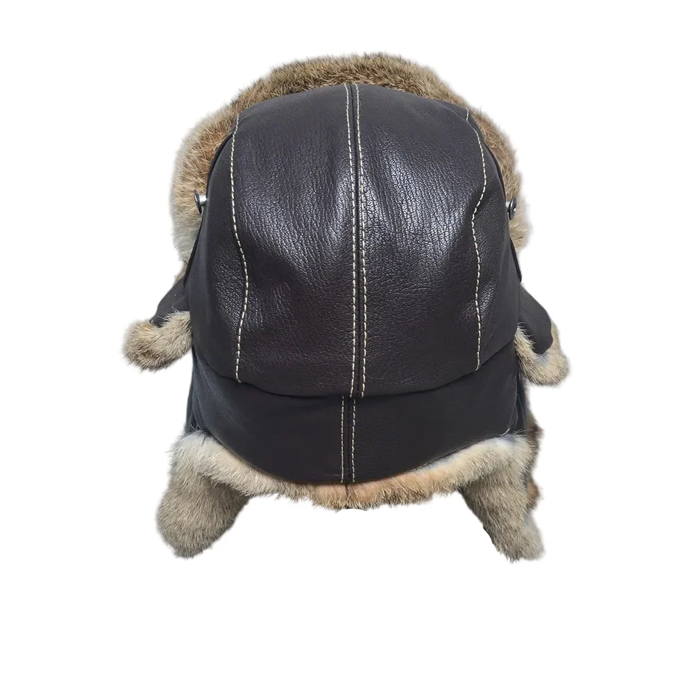 Winterpeak Genuine Leather Fur-Lined Trapper Hat