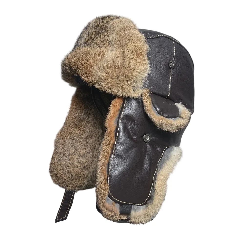 Winterpeak Genuine Leather Fur-Lined Trapper Hat